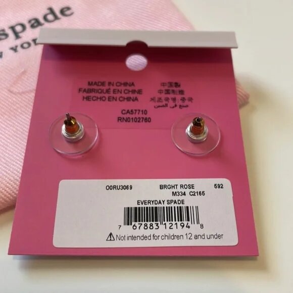 KATE SPADE Bright Rose Enamel Studs Gold Signature Spade Dust Bag Included NWT - Picture 2 of 7